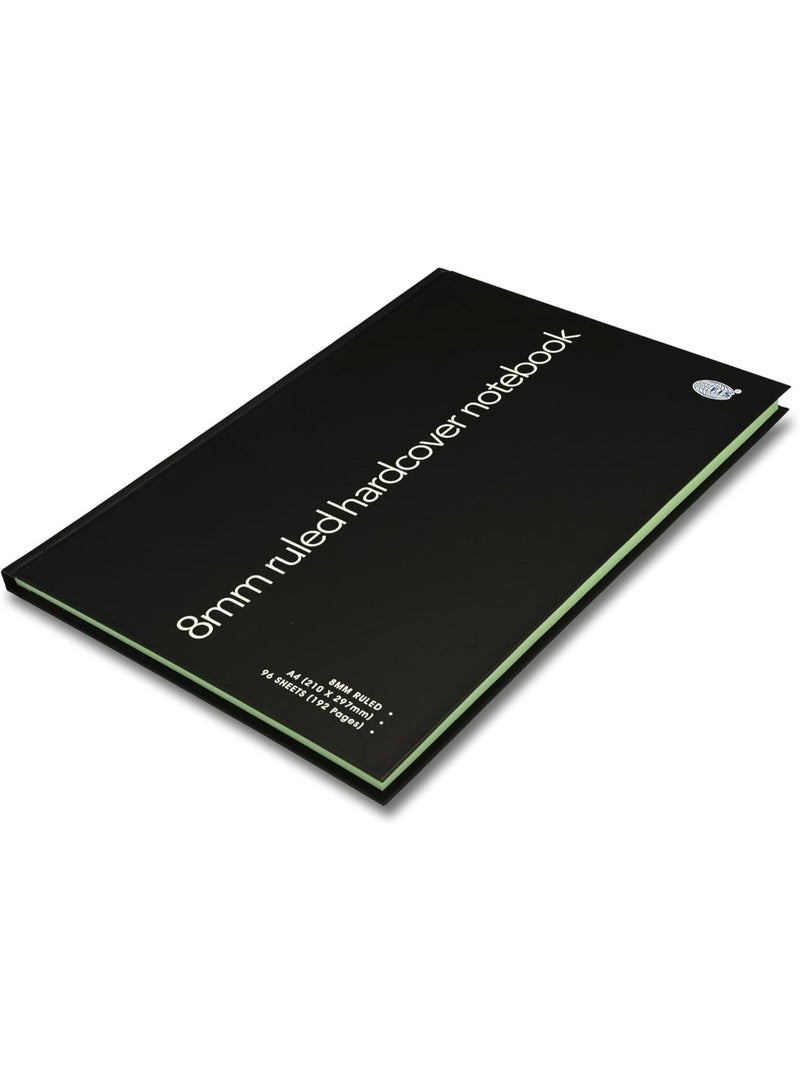 FIS Hard Cover Notebook, Glued Binding, A4 Size(210x297mm), 96 Sheets, 192 Pages, Pastel Green Color Paper with 8mm Single Line Ruling, Packet of 5 Pieces, Black Cover Design-FSNBA4SL96PGR - Image 4